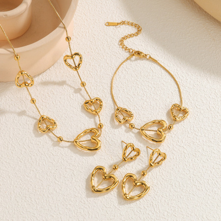 Ensembles de bijoux pour femmes en acier inoxydable doré, élégants et en forme de cœur, de la série romantique