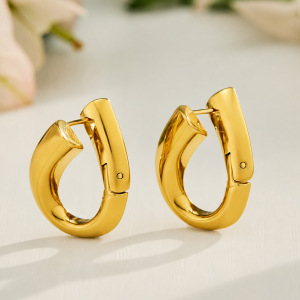 Boucles D'Oreilles Créoles Pour Femmes, En Acier Inoxydable Uni Couleur Or, Étanches, De La Collection Simple Series h5 Image2