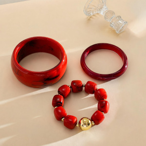 Ensembles De Bracelets Pour Femmes En Perles Rétro Dégradées, Acrylique Doré h5 