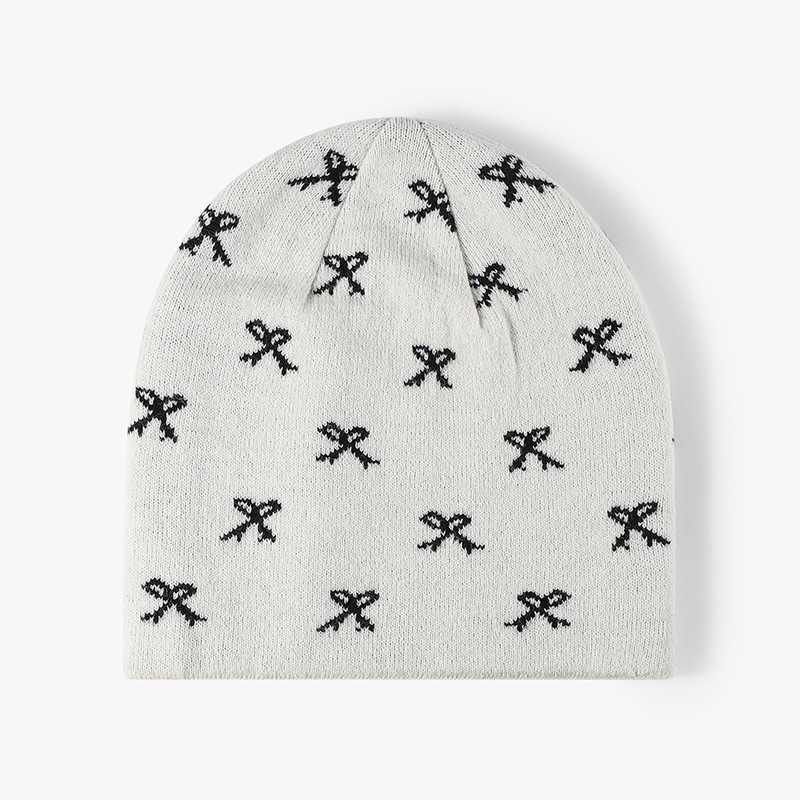 Bonnet Tricoté En Polyester Pour Femme Avec Joli Nœud Papillon 
