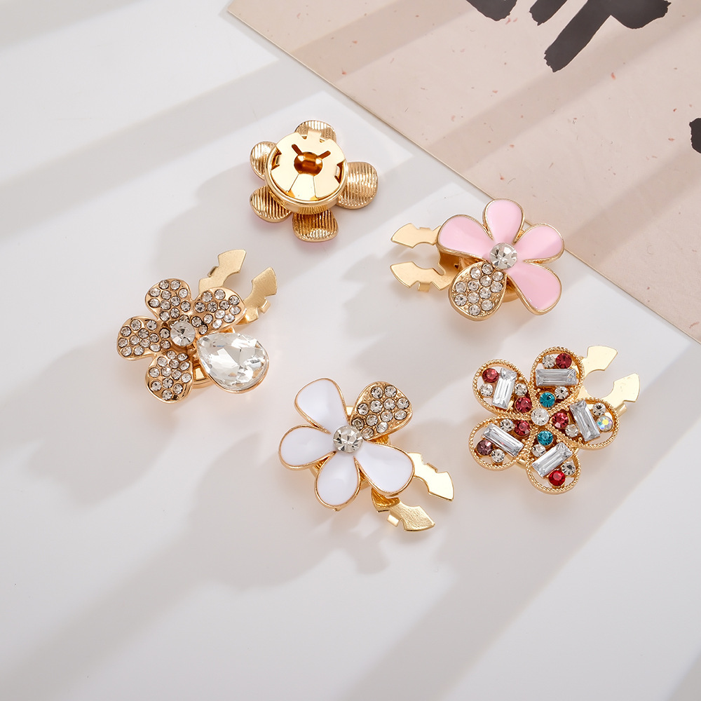 Boutons De Manchette Luxueux En Alliage De Couleurs Mélangées, Ornés De Strass Et De Fleurs Élégantes h5Image3