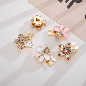 Boutons De Manchette Luxueux En Alliage De Couleurs Mélangées, Ornés De Strass Et De Fleurs Élégantes h5 Image3
