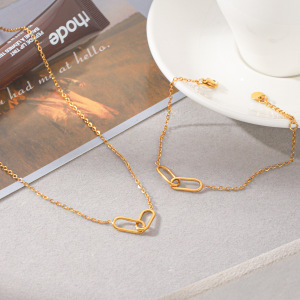 Colliers Pendentifs Pour Femmes En Acier Inoxydable Étanche, Forme Elliptique, Couleur Or h5 Image5
