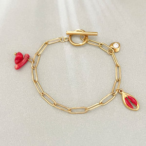 Bracelet À Breloques Simple Series Cute Chain Cherry Chili En Acier Inoxydable Étanche Couleur Or Pour Femme h5