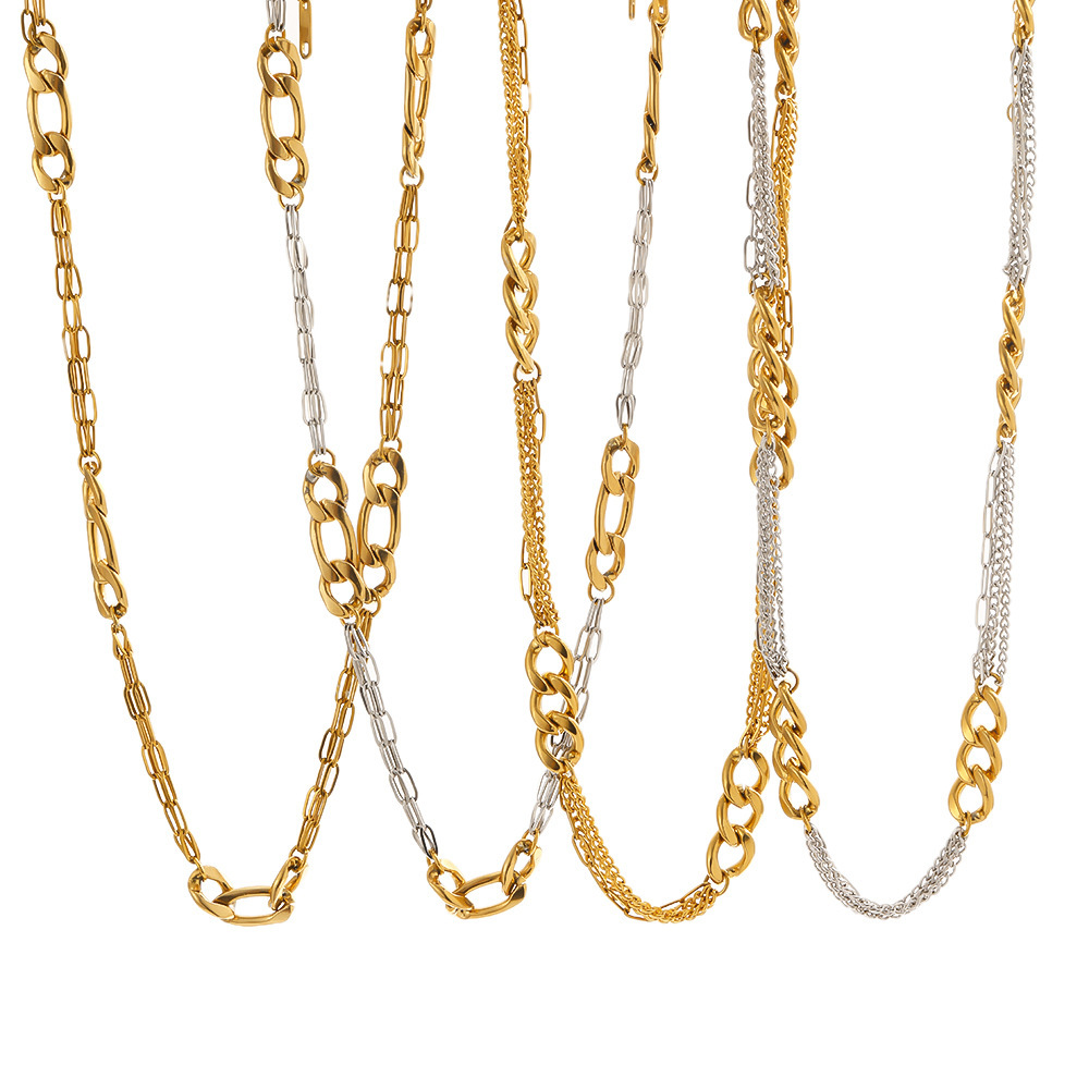 Colliers À Maillons Quotidiens Simple Series En Acier Inoxydable, Couleur Or Et Argent, Étanches, Pour Femmes. Image4