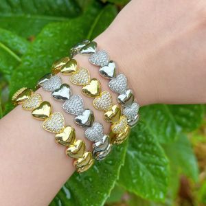 Bracelets Pour Femmes De La Série Luxueuse, Simples, En Patchwork De Cœurs, Couleur Cuivre Doré Et Zircon h5 Image3
