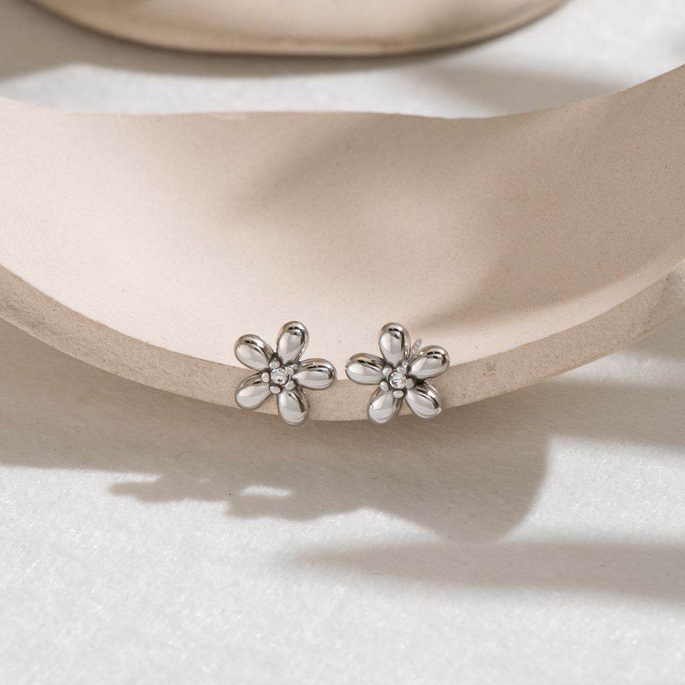 Boucles D'Oreilles Puces Pour Femmes En Acier Inoxydable, Couleur Or, En Forme De Fleur Et Étanches Image4
