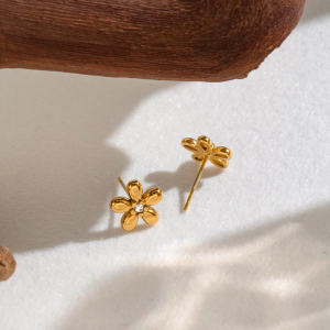 Boucles D'Oreilles Puces Pour Femmes En Acier Inoxydable, Couleur Or, En Forme De Fleur Et Étanches h5 Image3