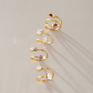 Bagues Pour Femmes En Acier Inoxydable, Couleur Or, Avec Zircon, Forme Géométrique Simple Et Étanche h5 Image5