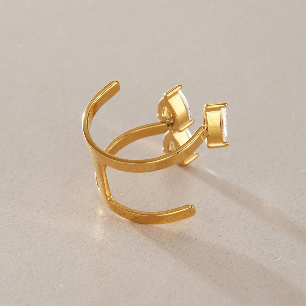 Bagues Pour Femmes En Acier Inoxydable Étanche Couleur Or, Ajourées Et Serties De Zircon, Avec Motif Goutte D'Eau. Image5