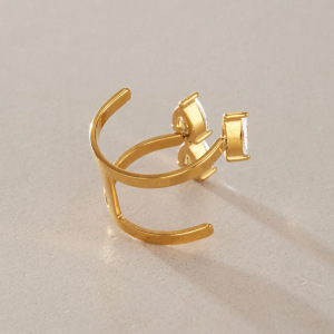 Bagues Pour Femmes En Acier Inoxydable Étanche Couleur Or, Ajourées Et Serties De Zircon, Avec Motif Goutte D'Eau. h5 Image5