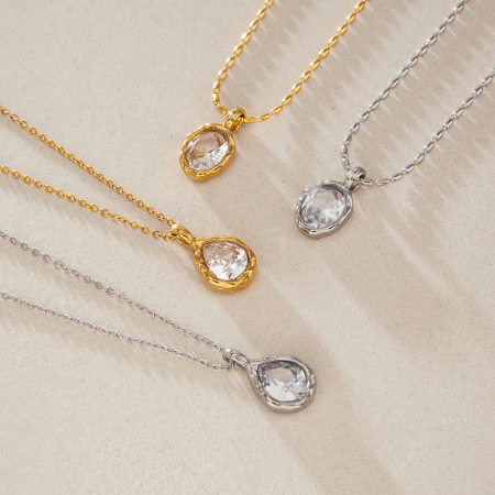 Colliers pendentifs pour femmes en acier inoxydable étanche, couleur or, motif goutte simple 2
