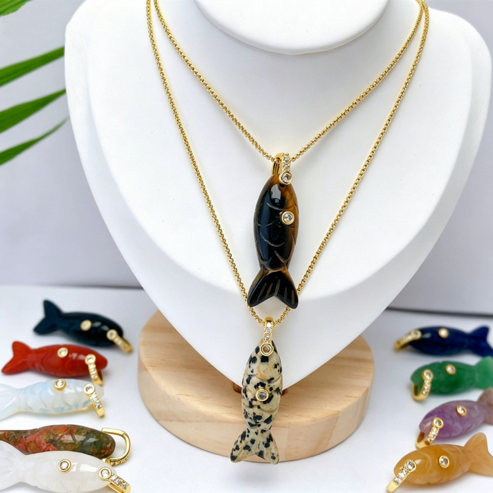 Pendentifs Pour Femmes En Pierres Naturelles, Motif Poisson, À Faire Soi-Même (Série Simple) h5Image2