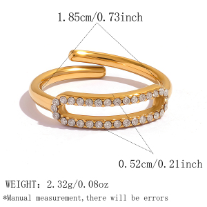 Ensembles De Bagues Simple Series Daily De Forme Irrégulière Ajourée En Acier Inoxydable Étanche Couleur Or Avec Strass h5 