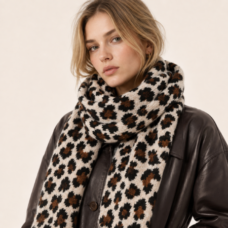 Écharpes d'hiver en laine et polyester à imprimé léopard rétro de la série Simple 2