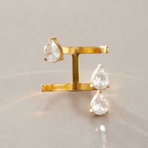 Bagues Pour Femmes En Acier Inoxydable Étanche Couleur Or, Ajourées Et Serties De Zircon, Avec Motif Goutte D'Eau. h5 Image2