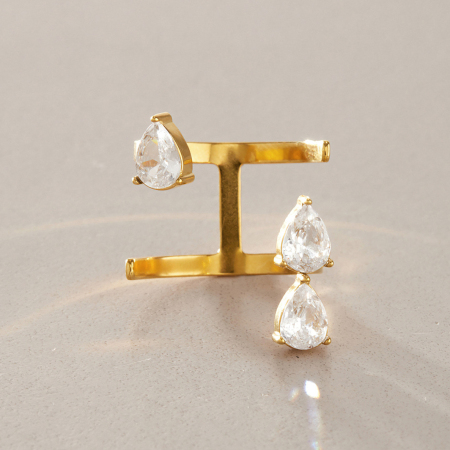 Bagues pour femmes en acier inoxydable étanche couleur or, ajourées et serties de zircon, avec motif goutte d'eau. 2