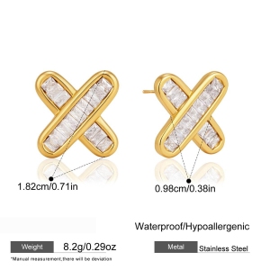 Boucles D'Oreilles Puces Pour Femmes En Acier Inoxydable Étanche, Couleur Or, En Forme De X, Serties De Zircon. h5