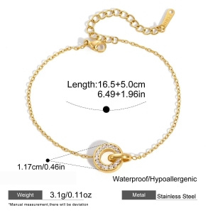 Bracelet À Breloques Pour Femme En Acier Inoxydable, Forme Géométrique Simple Circulaire, Couleur Or, Avec Zircon, Étanche. h5 