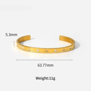 Bracelet Jonc Rétro En Acier Inoxydable, Imperméable, Couleur Or, Orné De Zircon, En Forme De Cœur Et D'Étoile h5