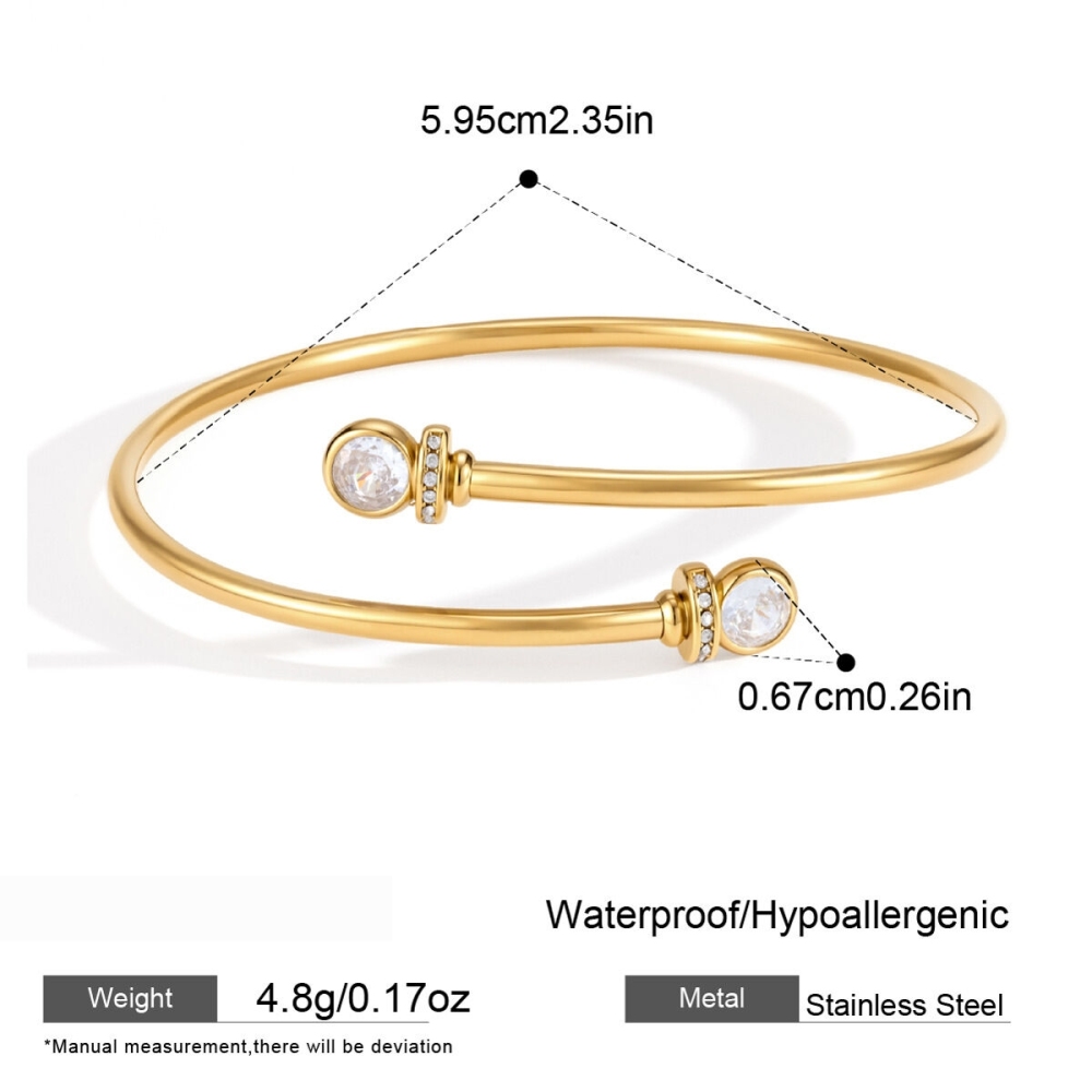 Bracelet Manchette Pour Femme En Acier Inoxydable, Couleur Or, Avec Zircon, Forme Géométrique Simple Et Étanche. 
