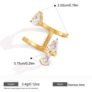 Bagues Pour Femmes En Acier Inoxydable Étanche Couleur Or, Ajourées Et Serties De Zircon, Avec Motif Goutte D'Eau. h5 