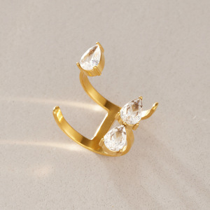 Bagues Pour Femmes En Acier Inoxydable Étanche Couleur Or, Ajourées Et Serties De Zircon, Avec Motif Goutte D'Eau. h5 Image6