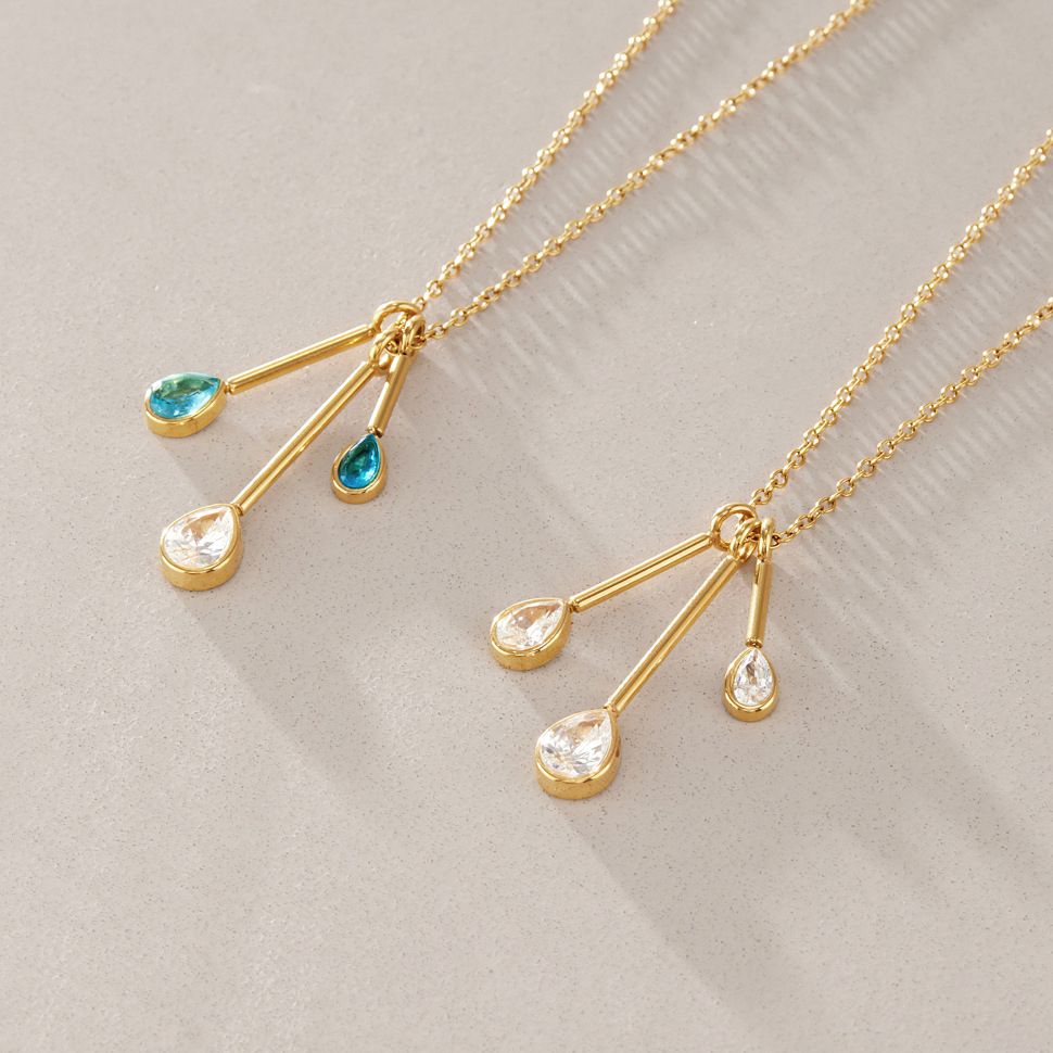 Colliers Pendentifs Pour Femmes En Acier Inoxydable, Étanches, Couleur Or, Avec Zircon Et Motif Goutte Simple Image2