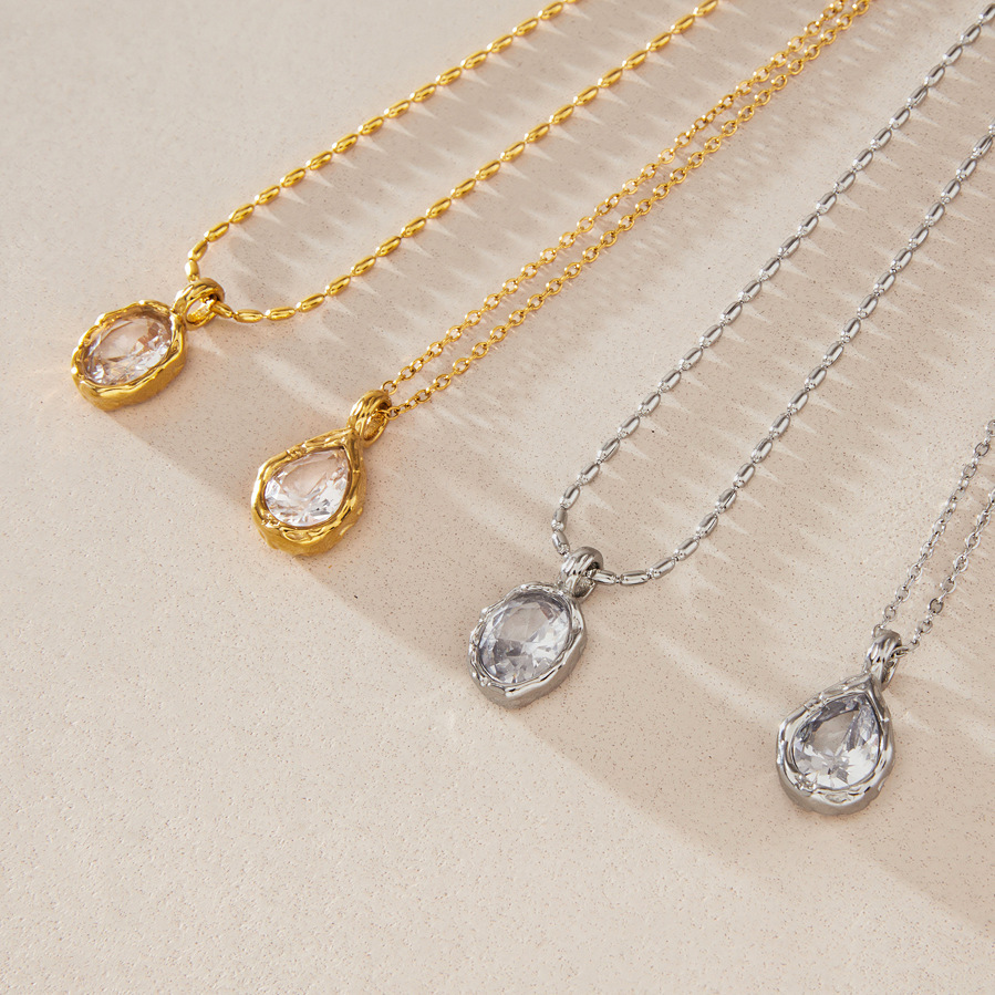Colliers Pendentifs Pour Femmes En Acier Inoxydable Étanche, Couleur Or, Motif Goutte Simple h5Image3