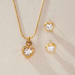 Ensembles De Colliers Pour Femmes En Acier Inoxydable, Imperméables, Couleur Or Et Zircon, Avec Motif Cœur h5 Image3