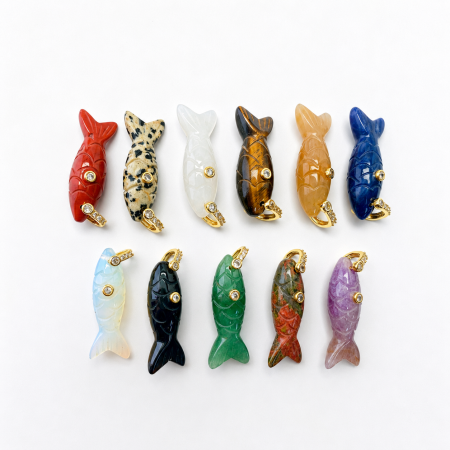 Pendentifs pour femmes en pierres naturelles, motif poisson, à faire soi-même (série simple)
