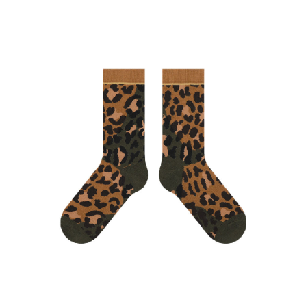 Chaussettes mi-mollet unisexes rétro à blocs de couleurs et imprimé léopard.