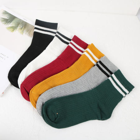 Chaussettes mi-mollet à rayures unies, légères et rebondissantes pour femmes