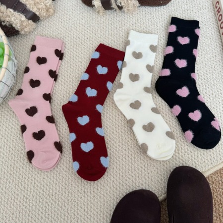 Chaussettes mi-mollet basiques à cœur, couleur unie, légèrement rebondissantes