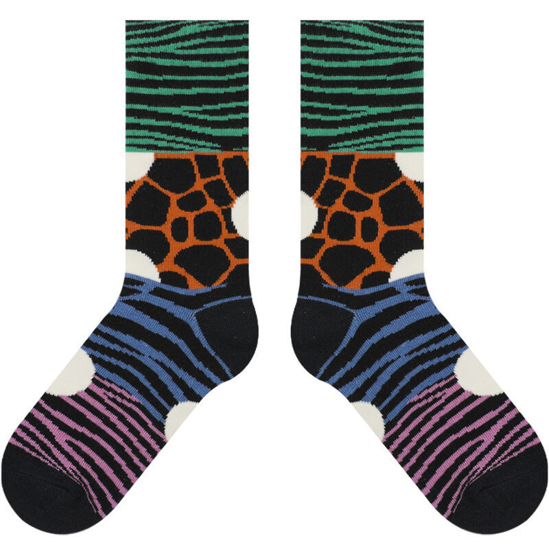 Chaussettes Mi-Mollet Unisexes Rétro À Blocs De Couleurs Et Imprimé Léopard. 