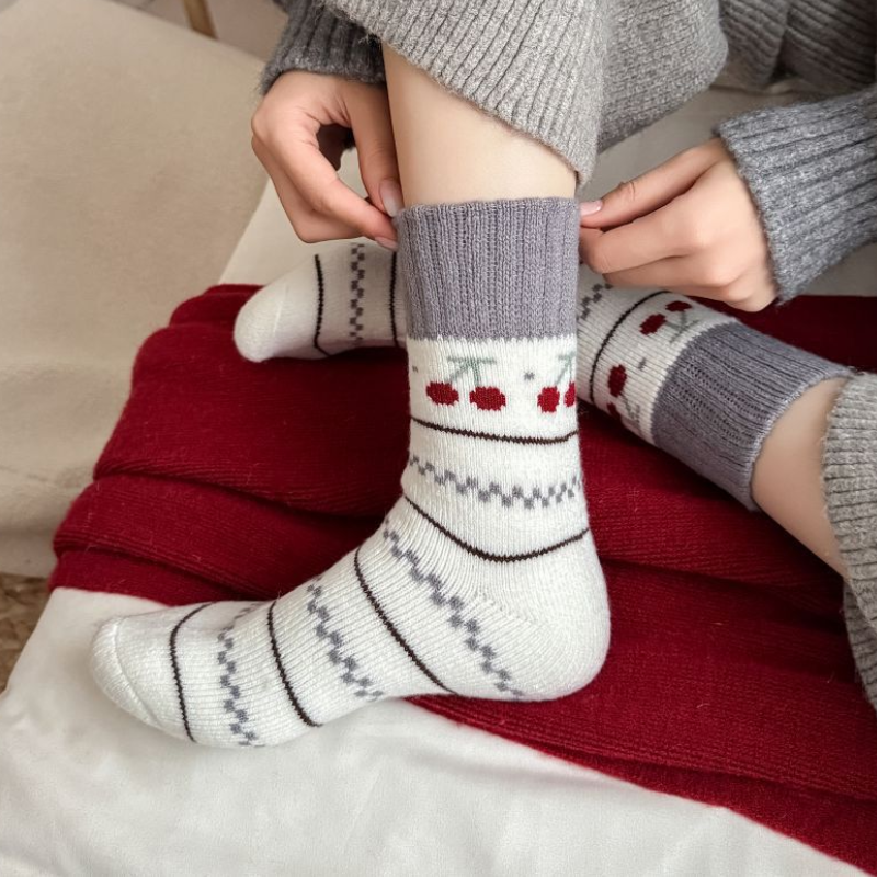 Chaussettes Mi-Mollet Pour Femmes, Motif Géométrique À Rayures, Illustration De Noël h5Image4