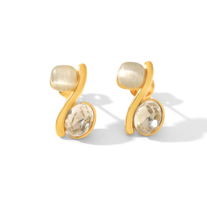 Boucles D'Oreilles Puces Pour Femmes, Collection Simple Series, Forme Irrégulière, Acier Inoxydable, Couleur Or, Étanches, Avec Pierre Naturelle h5