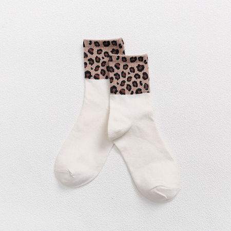 Chaussettes mi-mollet rétro à rayures unies et imprimé léopard pour femmes