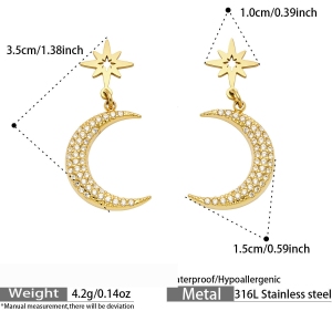 Ensembles De Bijoux Pour Femmes De La Série Luxueuse, Simples Et Irréguliers, En Acier Inoxydable, Étanches, Couleur Or, Avec Zircon, Motif Étoile Et Lune. h5