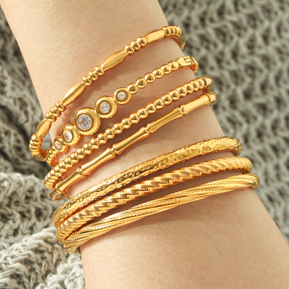 Bracelet Jonc Pour Femme En Acier Inoxydable, Couleur Or, Forme Irrégulière, Couleur Unie, Fil, Style Simple, Étanche. Image4