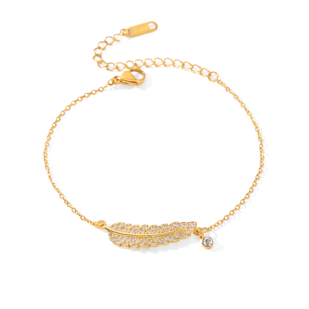 Colliers Pendentifs Pour Femmes Simple Series Daily Feather En Acier Inoxydable Étanche Couleur Or Avec Zircon 
