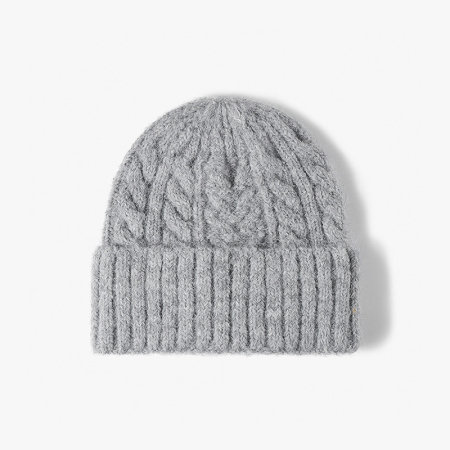 Bonnet tricoté pour femme en laine et polyester mélangés, couleur unie