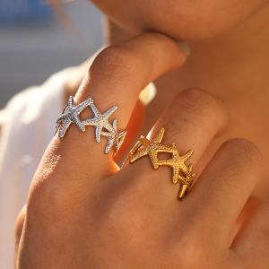 Bagues Tendance Simple Series Daily Starfish En Acier Inoxydable Étanche Couleur Or h5 Image3