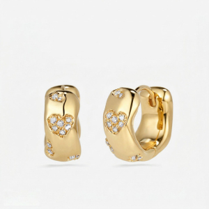 Boucles D'Oreilles Créoles Élégantes En Forme De Cœur, Couleur Cuivre Doré Et Zircon, Collection Simple Series h5 