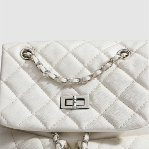 Sac À Dos Femme En Pu De Qualité Supérieure, Style Décontracté, Surpiqûres Matelassées, Fermetures Métalliques, Couleur Unie Et Chaîne. h5 Image5