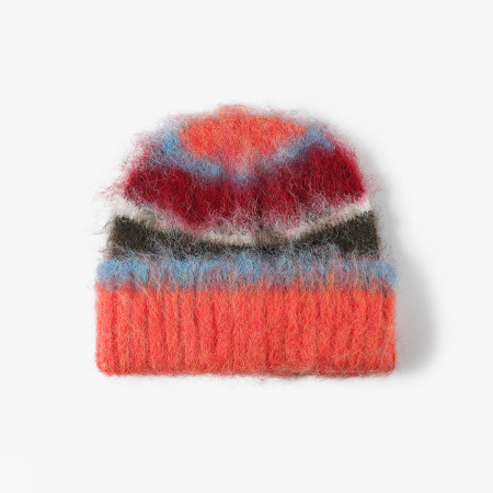 Bonnet tricoté rayé en laine et polyester pour femme
