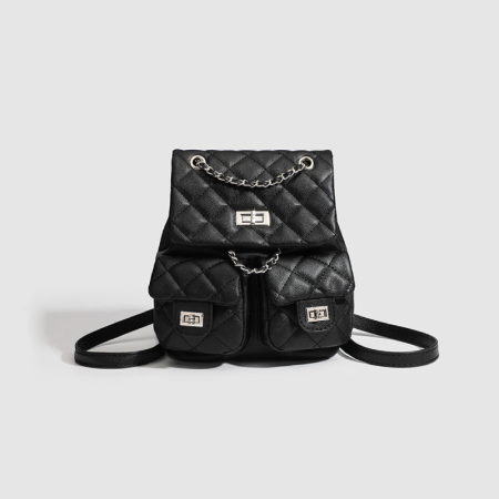 Sac à dos femme en PU de qualité supérieure, style décontracté, surpiqûres matelassées, fermetures métalliques, couleur unie et chaîne.