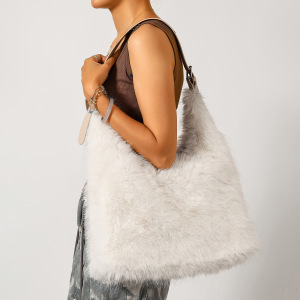 Sacs À Bandoulière Carrés Pour Femmes, Style Décontracté, Couleur Unie, Imitation Fourrure Duveteuse h5 Image6
