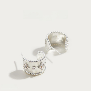 Boucles D'Oreilles Puces Pour Femmes, Collection Simple Series Retro Flower Lines, Couleur Cuivre Doré h5 Image3