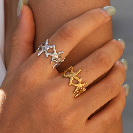 Bagues tendance Simple Series Daily Starfish en acier inoxydable étanche couleur or 2